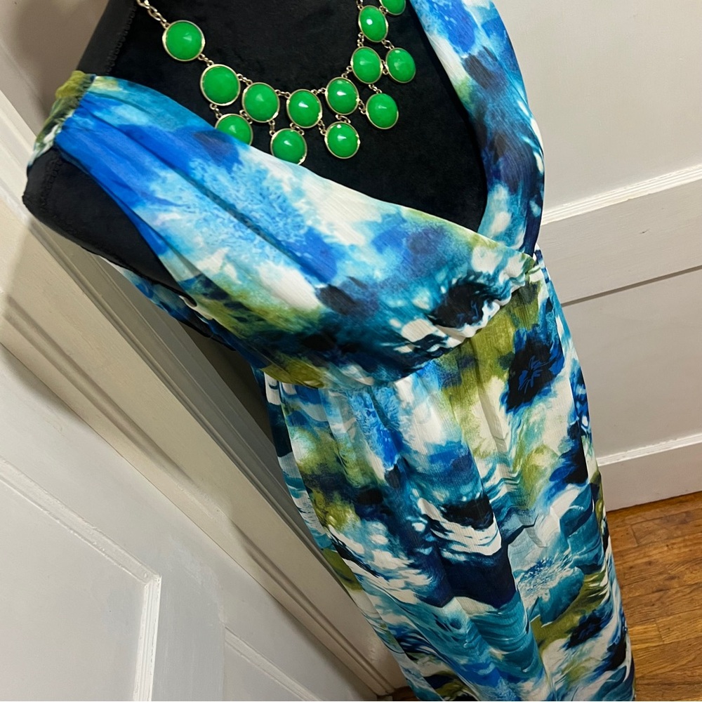Motherhood Vibrant Blue and Green Maxi Dress Womens Small - Picture 10 of 14